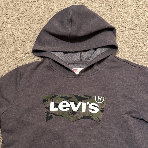 Levi’s Kids Boy Long Sleeve Camo Graphic Pullover Hoodie Charcoal Gray Size L - Picture 3 of 7